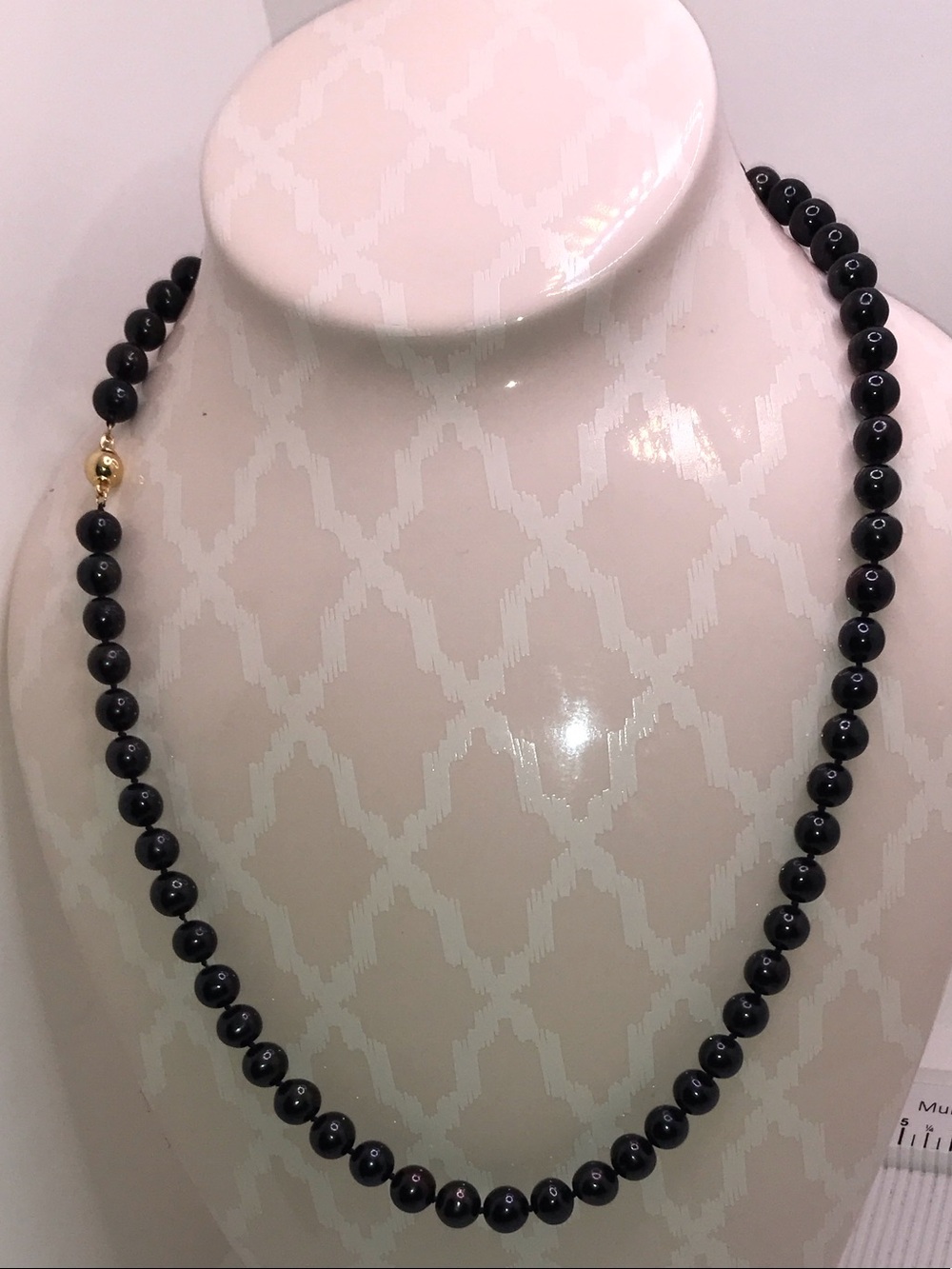 14KT Vintage Black Onyx Beaded Necklace with 14kt Gold Clasp Accent